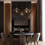 Gray Dining Table Under Pendant Lamps 150x150